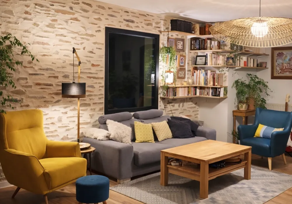 Échantillons finition d’enduit imitation pierre intérieur 