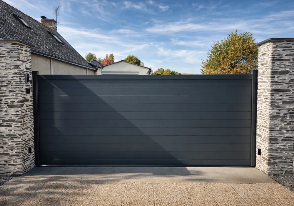 portail avec mur en imitation pierre 